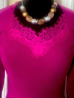 sofia by sofia vergara Fuchsia Long Sleeve Lace-Hem Midi Dress size S
